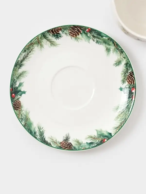 Чайная пара новогодняя Доляна &laquo;Сказки зимнего леса&raquo;, 2 предмета: чашка 210 мл, блюдце d=15.5 см, фарфор, белая