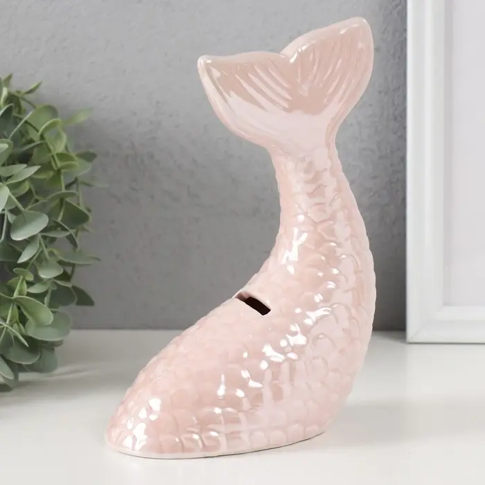 Копилка для денег &laquo;Хвост русалки&raquo;, керамика, розовый перламутр, 16&times;9&times;18.8 см