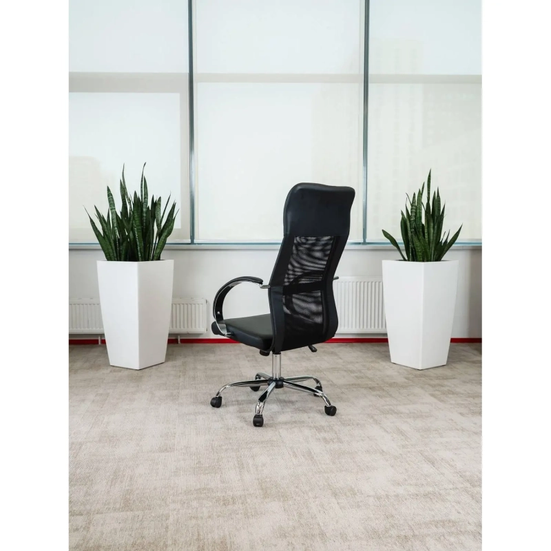 Кресло BN_Dt_EChair-575 TPU, кожзам черный, сетка черная