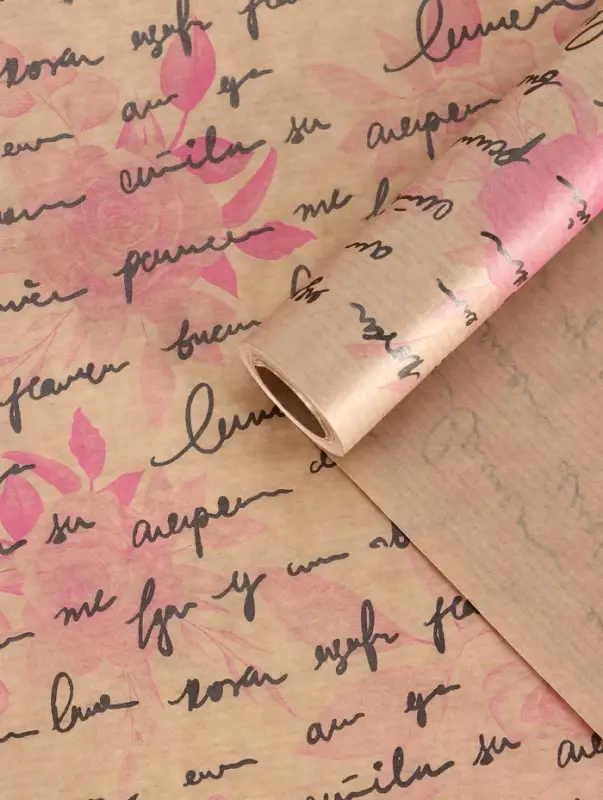 Бумага упаковочная крафт «Розы письмо», розовый/графит, 0.72×10±5% м, 40 г Бумага упаковочная крафт «Розы письмо», розовый/графит, 0.72×10±5% м, 40 г