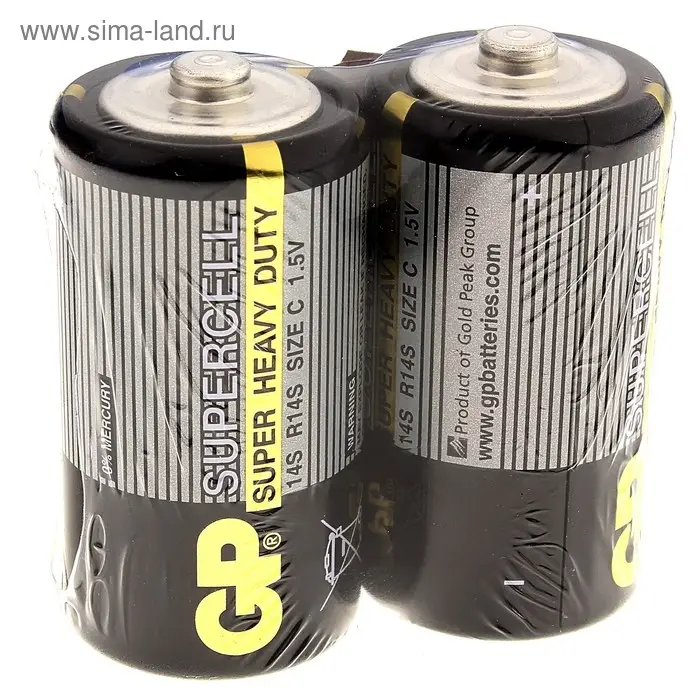 Батарейка солевая GP Supercell Super Heavy Duty, C, 14S / R14, 1.5 В, спайка, 2 шт.