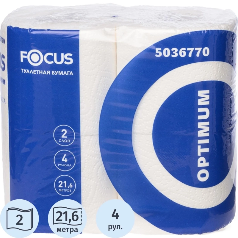 Бумага туалетная Focus Optimum 2сл белая 22м 180л 4рул/уп_50202215