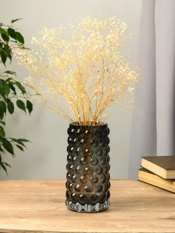 Ваза стекло настольная  Ваза стекло настольная "Валери" шарики, 23х11 см, серый