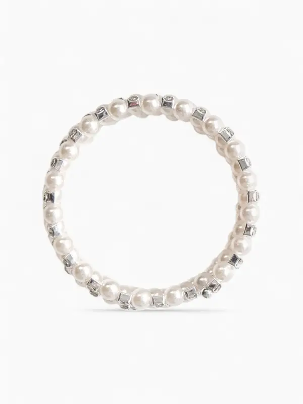 Браслет пружинка &laquo;Жемчуг. Стразы&raquo;, d=6 см, шар №6, белый в серебре