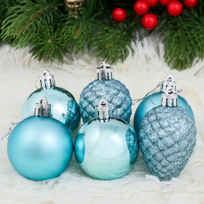 Ёлочные игрушки &laquo;Небесный&raquo;, набор 8 шт. (4 шара d=5 см, 4 шишки), голубой