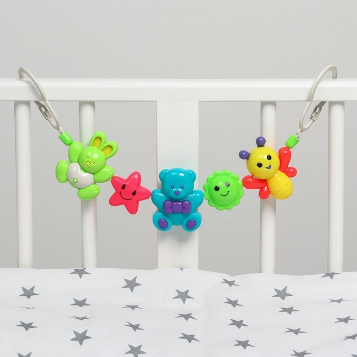 Растяжка на коляску/кроватку «Веселые зверята», 3 игрушки, Крошка Я Растяжка на коляску/кроватку «Веселые зверята», 3 игрушки, Крошка Я