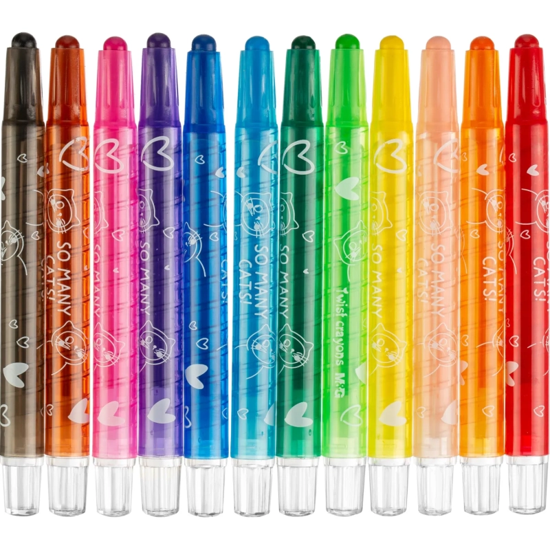 Мелки восковые M&G, круглые, выдвижной механизм, 12 цветовв наб, для детей