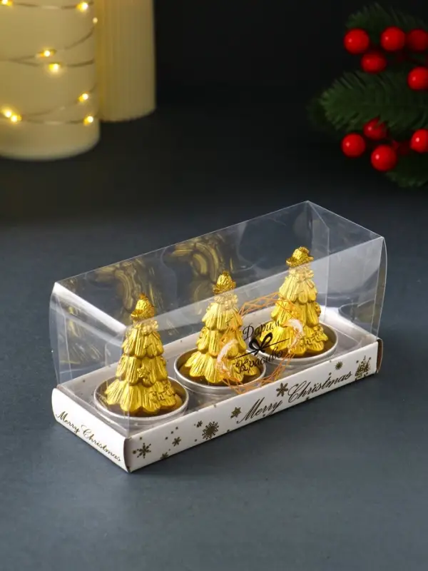 Набор свечей новогодних &laquo;Ёлка золотая&raquo;, 3 шт., 4&times;6 см