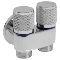 Кран двойной ZEIN engr, 1/2" &times; 1/2", два вентиля, кран-букса керамика, нерж. сталь, хром