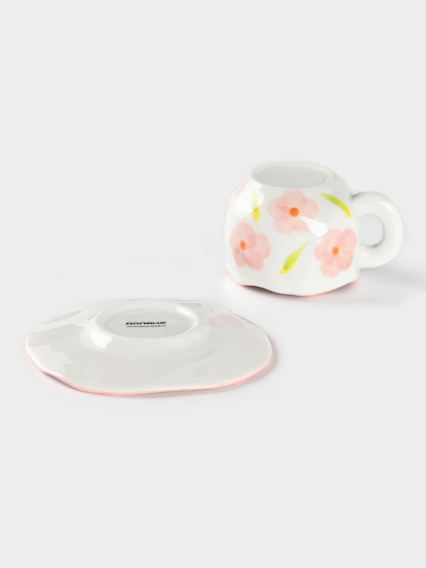 Чайная пара Доляна «Дивный сад», чашка 220 мл, блюдце d=16 см, ручная роспись, керамика, белая Чайная пара Доляна «Дивный сад», чашка 220 мл, блюдце d=16 см, ручная роспись, керамика, белая