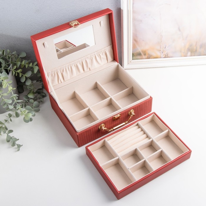 Шкатулка кожзам для украшений  Шкатулка кожзам для украшений "Кейс. Текстура" бордовая 24х17,5х9,5 см