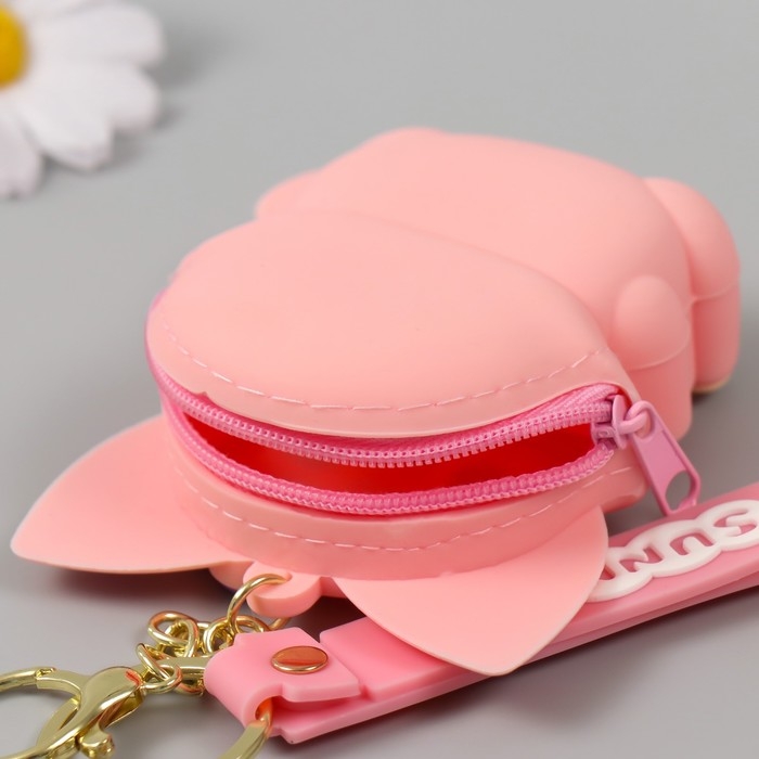 Брелок кошелёк с карабином, ремешком силикон Брелок кошелёк с карабином, ремешком силикон "Лисёнок с цветочком" антистресс 2,5х7,8х9 см 1047326