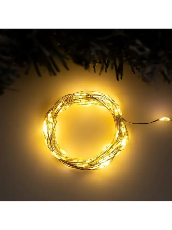 Гирлянда &laquo;Нить&raquo; 5 м, роса, IP20, серебристая нить, 100 LED, 2 режима, от батареек AAх3, свечение тёплое белое