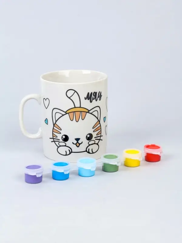 Кружка керамика под роспись акрилом "Кот" (краска в наборе)