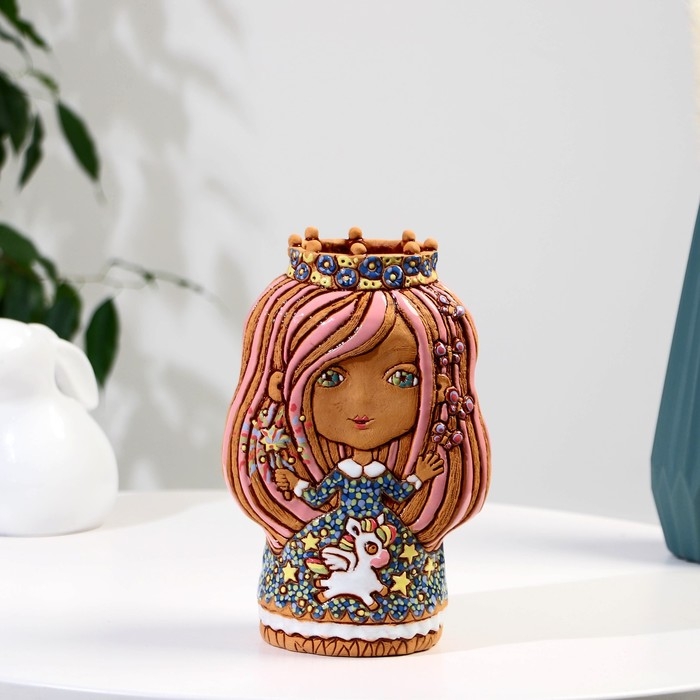 Сувенир керамика Сувенир керамика "Девочка-фея" с единорогом светлая (Ваза), h=22см V=1л