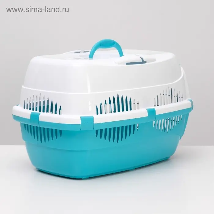 Переноска для животных до 12 кг &laquo;Пижон&raquo;, 49&times;33&times;32 см, металлическая дверь, пластик, белая, бирюзовая