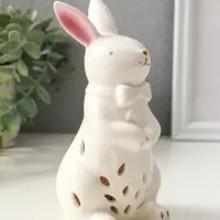 Сувенир керамика свет "Зайка с бантом" белый 7,5х8х15,5 см