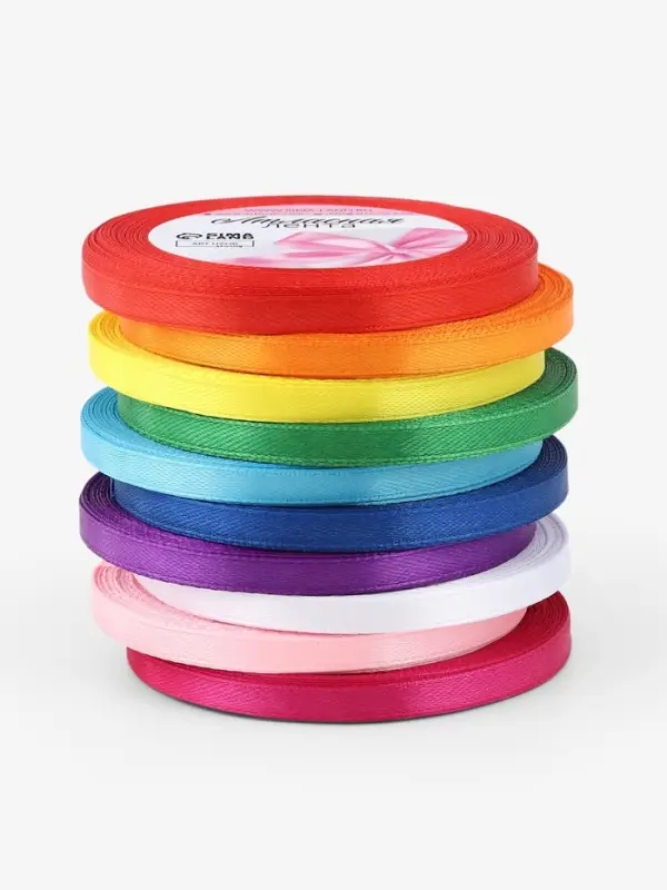 Лента атласная, набор 10 шт., 6 мм, 23 м&plusmn;1 м, разноцветная