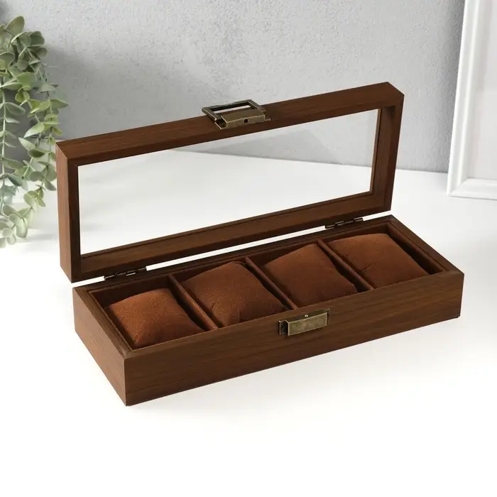 Шкатулка дерево под часы 4 деления   Шкатулка дерево под часы 4 деления  "Стиль" коричневая 12х31х7,5 см