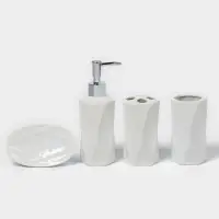 Набор аксессуаров для ванной комнаты Доляна &laquo;Геометрия&raquo;, 4 предмета, дозатор, мыльница, два стакана, белый