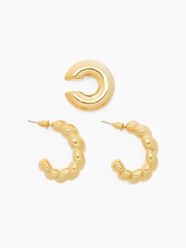Набор серьги и каффы 3 шт. «Косичка» бублик, цвет золото
