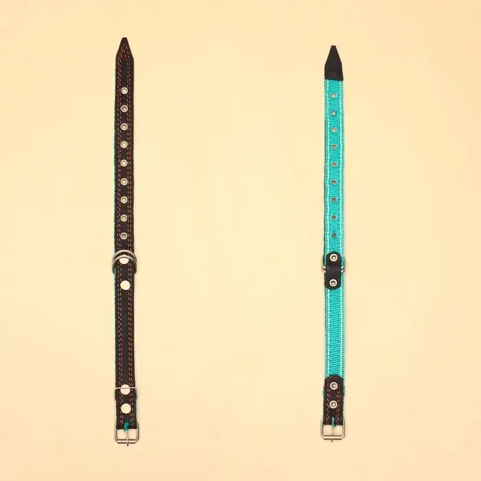 Ошейник кожаный усиленный капроном с полукольцом, 55&times;2.5 см, ОШ 27-53 см, чёрный