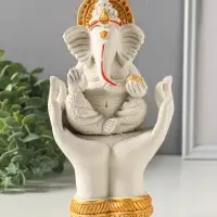 Фигурка гипс &laquo;Ганеша&raquo;, 21.5&times;11.5 см, белая с позолотой