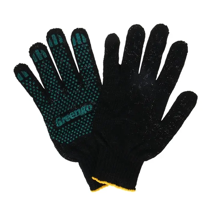 Перчатки садовые, хб, вязка 7 класс, 4 нити, размер 9, с ПВХ точками, чёрные, Greengo Перчатки садовые, хб, вязка 7 класс, 4 нити, размер 9, с ПВХ точками, чёрные, Greengo