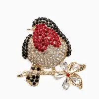 Брошь "Снегирь" в стразах, цвет чёрно-красный в золоте