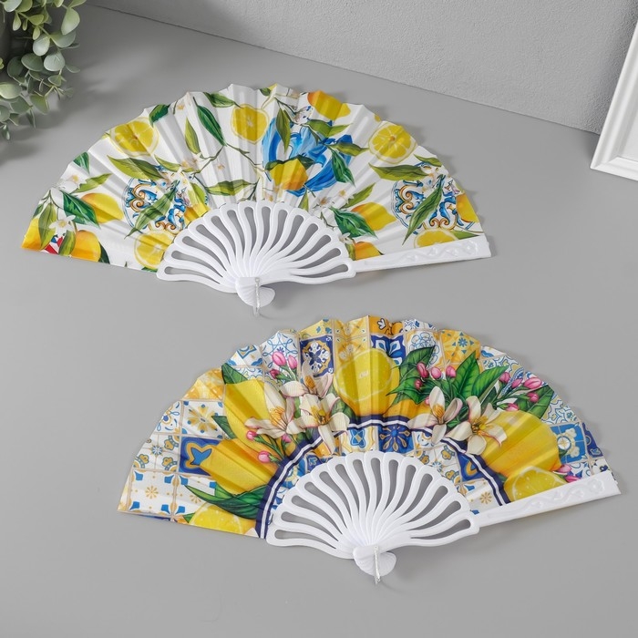 Веер пластик, текстиль  Веер пластик, текстиль "Сочные лимоны" МИКС 23 см