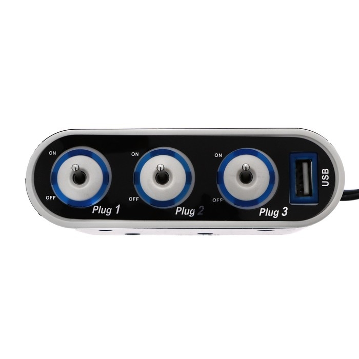 Разветвитель прикуривателя TORSO, 12-24 В, USB, провод 50 см, подсветка Разветвитель прикуривателя TORSO, 12-24 В, USB, провод 50 см, подсветка