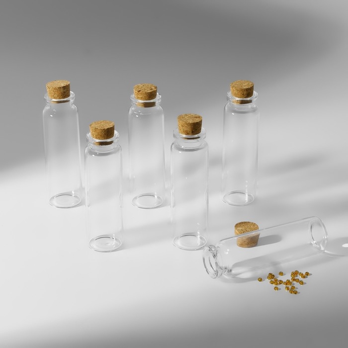 Набор баночек для хранения бисера, d = 2,2 × 7 см, 6 шт, в контейнере, 14,5 × 8,5 × 3,5 см