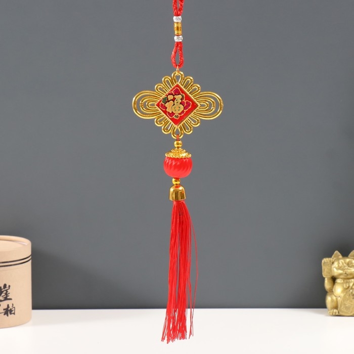 Подвеска пластик, текстиль Подвеска пластик, текстиль "Китайский фонарик и узелок - На счастье" 3х8,5х36 см