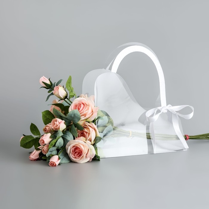 Переноска для цветов с лентой, 30х25х12 см, белая Переноска для цветов с лентой, 30х25х12 см, белая