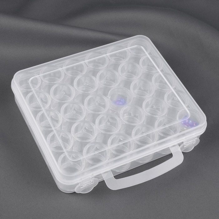 Набор баночек для рукоделия, 30 шт, d = 2,5 × 2,9 см, в контейнере с ручкой, 16,2 × 13,6 × 3,4 см, цвет прозрачный Набор баночек для рукоделия, 30 шт, d = 2,5 × 2,9 см, в контейнере с ручкой, 16,2 × 13,6 × 3,4 см, цвет прозрачный