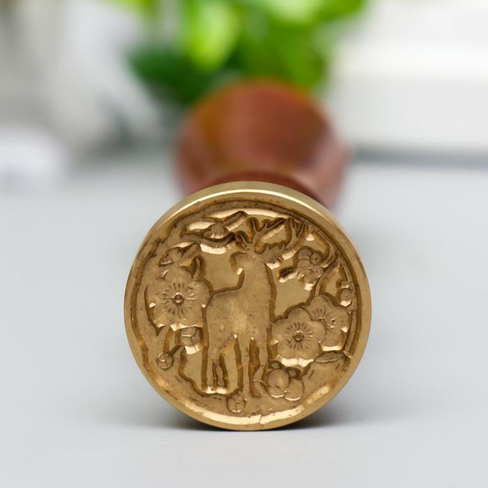 Печать для сургуча с деревянной ручкой "Олень в цветущем лесу" 9х2,5х2,5 см