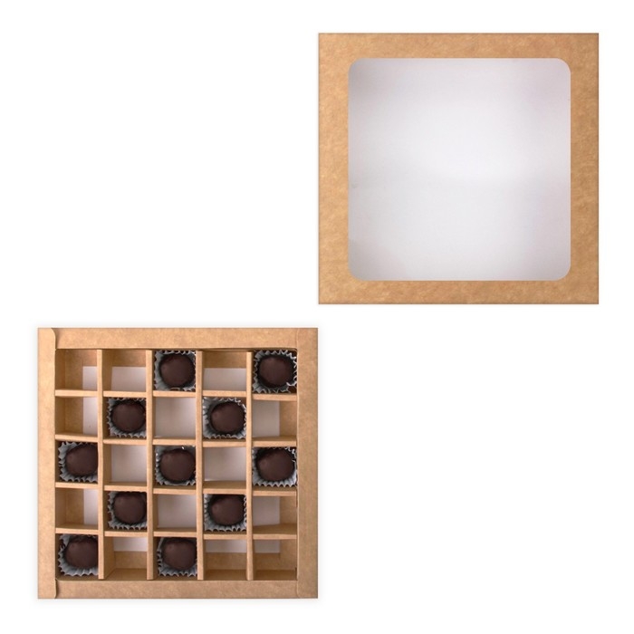 Коробка для 25 конфет, крафт, 22 х 22 х 3,5 см. Кондитерская упаковка Коробка для 25 конфет, крафт, 22 х 22 х 3,5 см. Кондитерская упаковка