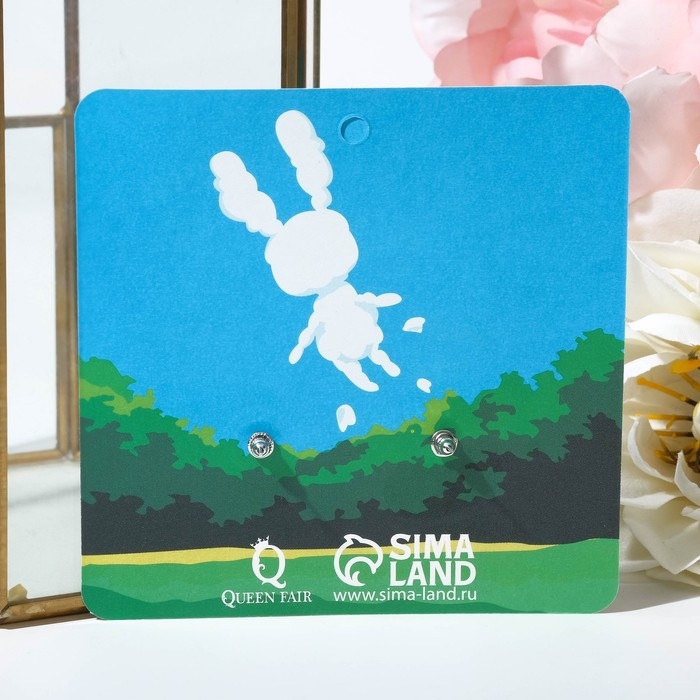 Серьги пластик «Зайка», цвет бело-коричневый в серебре Серьги пластик «Зайка», цвет бело-коричневый в серебре