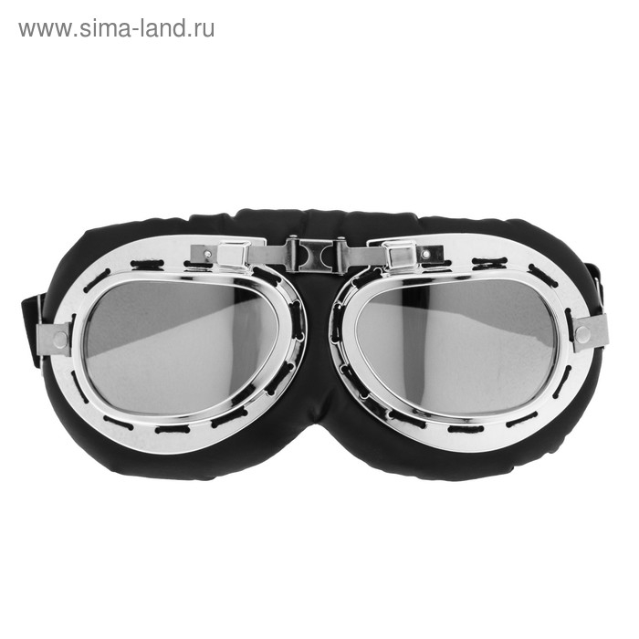 Очки для езды на мототехнике ретро, стекло хром, черные Очки для езды на мототехнике ретро, стекло хром, черные