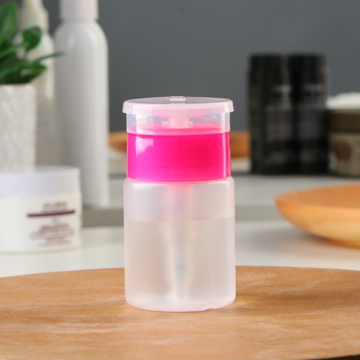 Флакон с помпой, 75 мл, цвет розовый/прозрачный Флакон с помпой, 75 мл, цвет розовый/прозрачный