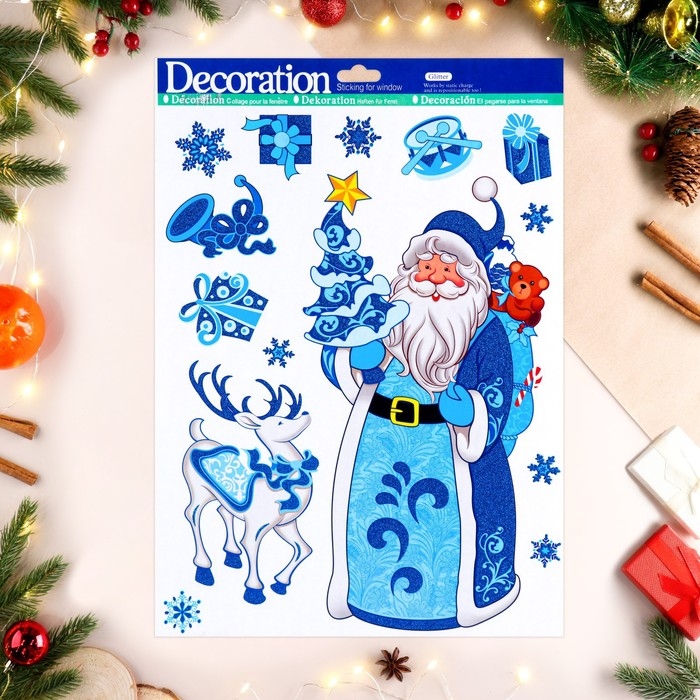 Наклейки на окна Наклейки на окна "Новогодние" Дед Мороз, олень, 41 х 29 см