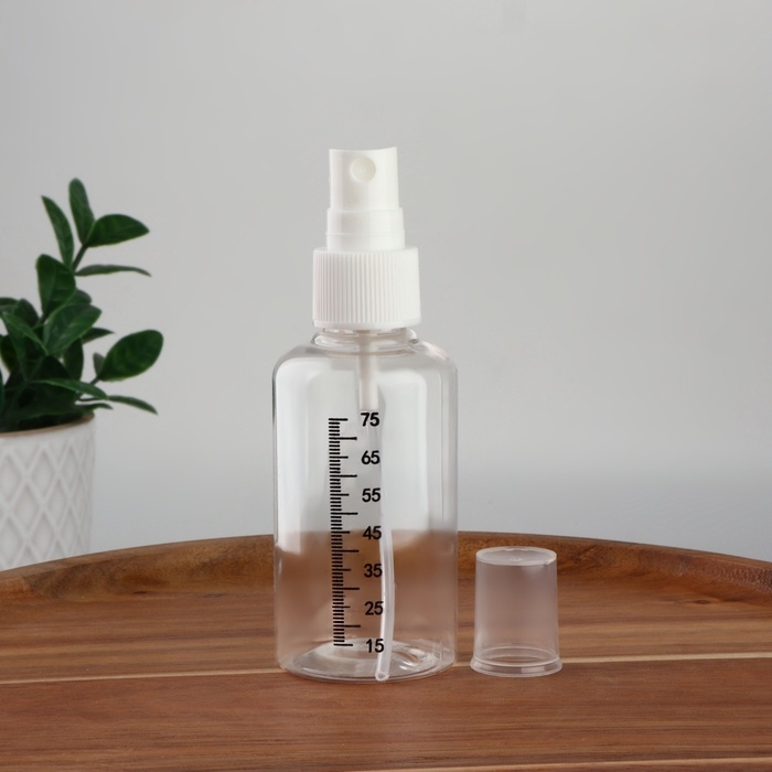 Бутылочка для хранения, с распылителем, со шкалой деления, 75 мл, цвет белый/прозрачный Бутылочка для хранения, с распылителем, со шкалой деления, 75 мл, цвет белый/прозрачный