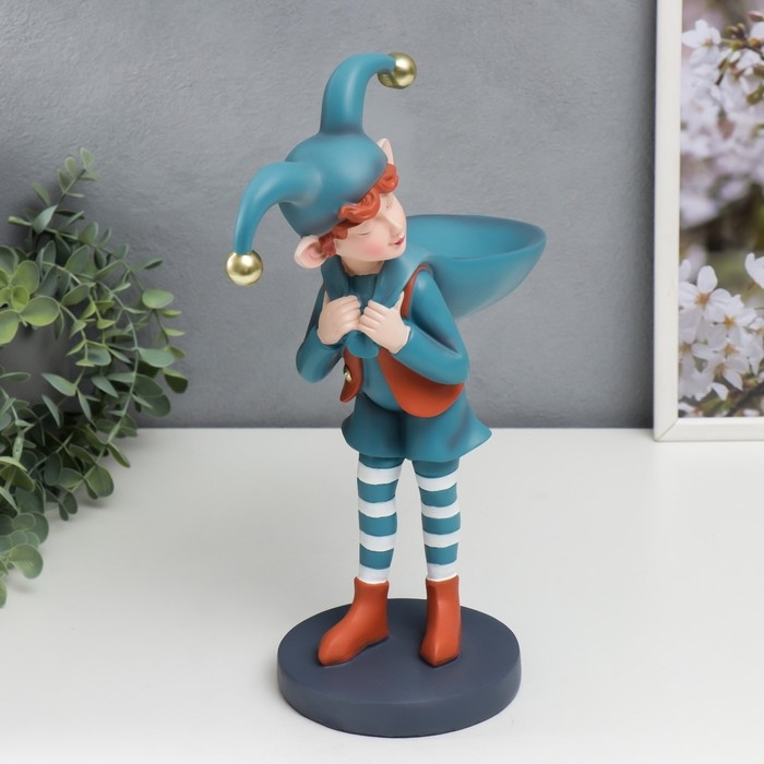 Сувенир полистоун подставка  Сувенир полистоун подставка "Малыш-скоморох с мешком" оранжево-голубой 33х12,5х25,5 см