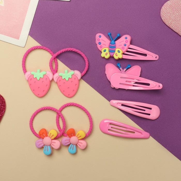 Набор для волос Набор для волос "Ванилька" (4 резинки, 4 невидимки) бабочки, розовый