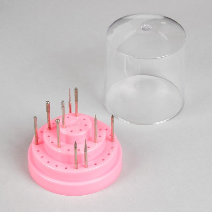 Подставка под фрезы, круглая, 48 отделений, d = 8 × 9,5 см, с крышкой, в картонной коробке, цвет розовый Подставка под фрезы, круглая, 48 отделений, d = 8 × 9,5 см, с крышкой, в картонной коробке, цвет розовый