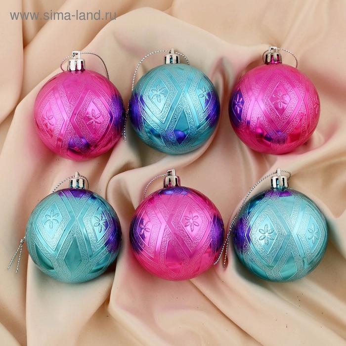 Набор шаров пластик d-6 см, 6 шт Набор шаров пластик d-6 см, 6 шт "Цветение" розовый голубой