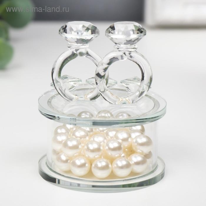 Сувенир стекло  Сувенир стекло "Два кольца - предложение" жемчуг 7,2х6,3х6,3 см