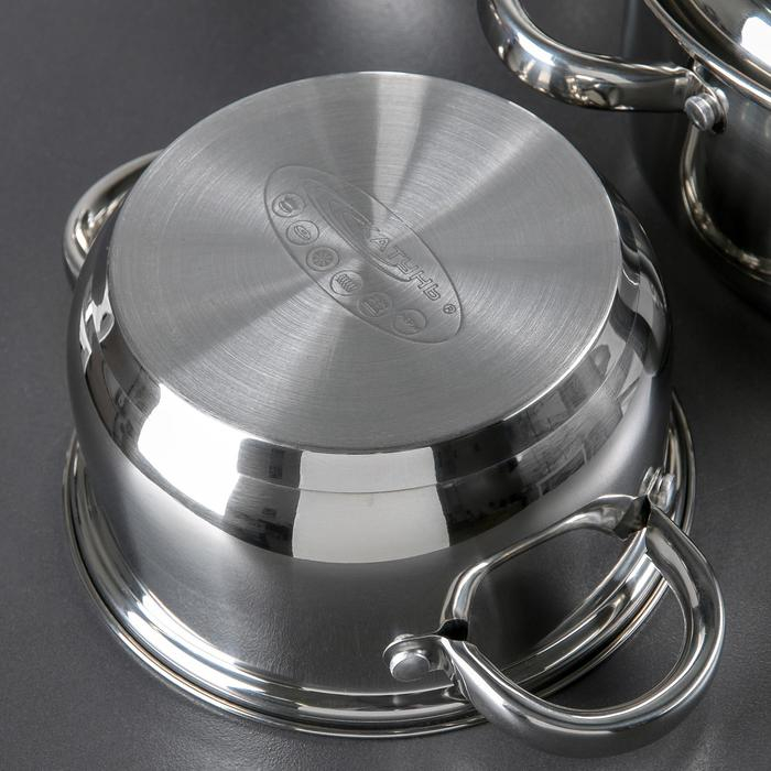 Набор кастрюль «Гретта», 4 предмета: 1,8 л, 2,5 л, 3,4 л, 4,5 л, металлические крышки, капусльное дно, индукция Набор кастрюль «Гретта», 4 предмета: 1,8 л, 2,5 л, 3,4 л, 4,5 л, металлические крышки, капусльное дно, индукция