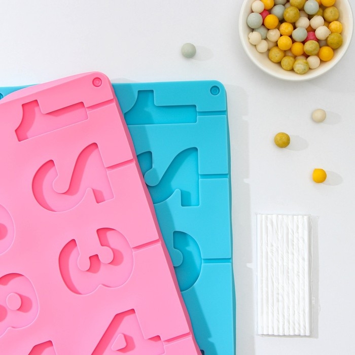 Форма для леденцов Доляна «Арифметика», силикон, 29×17 см, 10 ячеек (5×4 см), с палочками, цвет МИКС Форма для леденцов Доляна «Арифметика», силикон, 29×17 см, 10 ячеек (5×4 см), с палочками, цвет МИКС