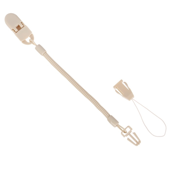 Соска - пустышка ортодонтическая, силикон, +6 мес., с держателем, цвет бежевый